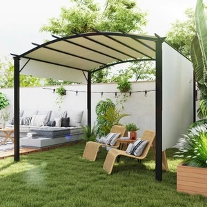 11ft x 11ft Outdoor Retractable Canopy Pergola Steel Frame Patio Sun Shade - Picture 1 of 11