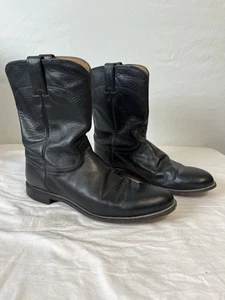 JUSTIN VTG Mens Black Leather Ropers 3133 Western Rodeo Cowboy Boots Sz 12 D - Picture 1 of 10