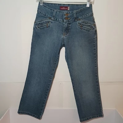 Jeans capri elásticos de tiro bajo Jordache vintage para mujer talla 5/6 azul denim Foto 1 de 4