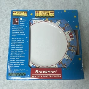 SAKURA Snowman Debbie Mumm red white blue Christmas Dinner Plates Set Of 4 New - Picture 1 of 6