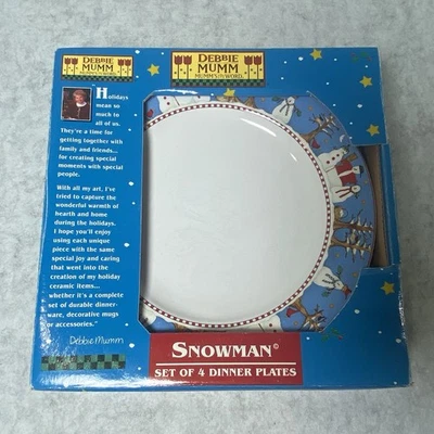 SAKURA Snowman Debbie Mumm red white blue Christmas Dinner Plates Set Of 4 New - Image 1 of 4