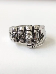 Anillo BRILLANTE 316 Acero Inoxidable Puño Motociclista Calavera FTW 1%er Tallas 13, 14.5 - Imagen 1 de 6