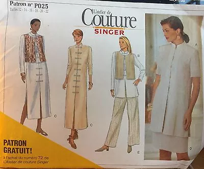  NEW & VINTAGE 1996 SINGER COUTURE  SEPARATES SEWING PATTERN P025 12-22 - Image 1 of 2