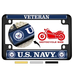 Motorcycle 4-hole Metal License Plate Frame - United States NAVY VETERAN - Picture 1 of 15