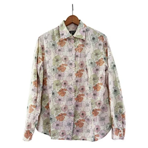 Vintage LIBERTY of LONDON Women's Button Shirt Cotton Floral Print Poppies US 12 - Picture 1 of 9