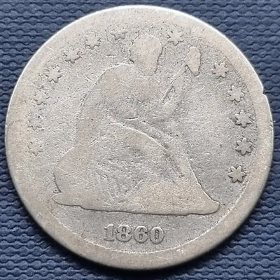 1860 Seated Liberty Quarter 25c Circulated #84148 - Image 1 of 2