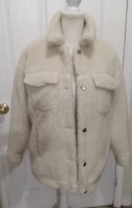 Rare Monki Teddy Coat Jacket Beige Oversized X-Small - Picture 1 of 6