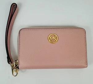 Michael Kors Fulton Zip Wallet Large Leather Pink Womens New - Picture 1 of 4