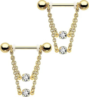 1克拉圆形切割钻石乳头戒指身体穿孔杠铃14K镀金 — 第 1/4 张图片