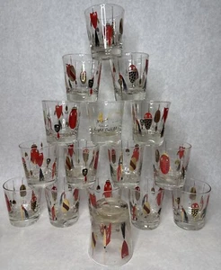 (1) Vintage MCM Fishing Lure Barware Drink Glasses Clear Signed Meth Robert B24 - Picture 1 of 22