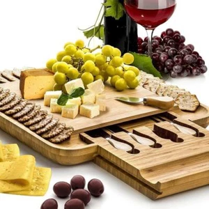 Bamboo & Knife Set Cheese Board Set Cutting Serving Charcuterie Wedding Party - Picture 1 of 13
