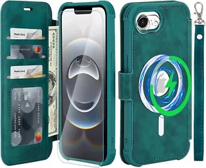 iPhone 16E Wallet Case - Magsafe Wireless Charging, Leather Flip Folio Wrist NEW - Picture 1 of 7