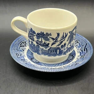 Juego de taza y platillo de té Churchill England azul sauce vintage - Imagen 1 de 8