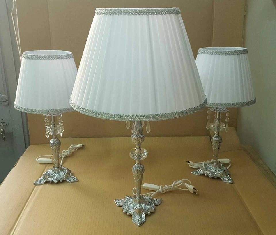 TRIS DI LUMI MODERNO BIANCO E ARGENTO CON CRISTALLI - Immagine 1 di 1