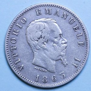 VITTORIO EMANUELE II LIRA 1863 MILANO VALORE BB ARGENTO REGNO ITALIA SILVER COIN - Imagen 1 de 2