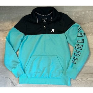 *Hurley 1/4 Zip Sweatshirt / Long Sleeve Black Teal Size Medium ECU - Picture 1 of 2