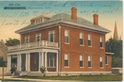 B.P.O. Elks CLub Murfreesboro Tennessee Postcard 1909 Flag cancel back - Image 1 of 2