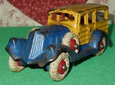 Antique 1930's Hubley Cast Iron Take-Apart Woody Station Wagon in Blue & Yellow