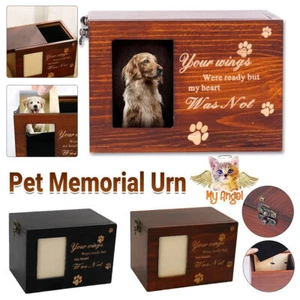 Memorial Pet Urns for Dogs Cats Ashes with Photo Wooden Urns Memory Box Keepsak - Picture 1 of 16