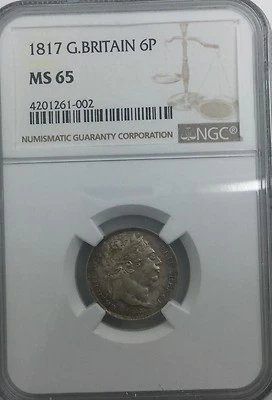 1817 George III  Great Britain 6 Pence NGC MS65 Gem Mintstate Coin - Image 1 of 4