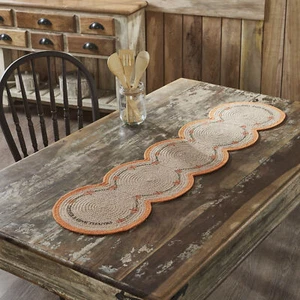 Harvest Blessings Natural Stencil Pumpkin Table Runner 12x48 Braided Cotton - Picture 1 of 11