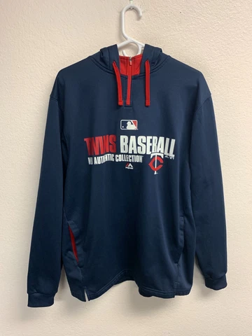 Minnesota Twins Men's Hoodie Sweatshirt Size Large Blue Majestic 1/4 Zip MLB EUC Cover