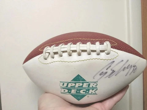 VTG RARE UPPER DECK BROWN & WHITE LEATHER AUTOGRAPHED FOOTBALL  Cory Schlesinger Cover