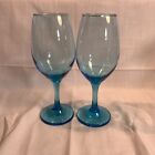 Set of 2 Light Blue 8 1/8" Goblets Wine Water Glasses Teardrop