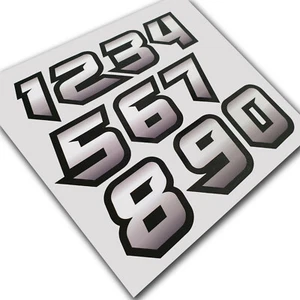 NÚMEROS DE CARRERA PEQUEÑOS 0-9 HOJA Gráficos de motocicleta gris negro x 10 piezas. - Imagen 1 de 1