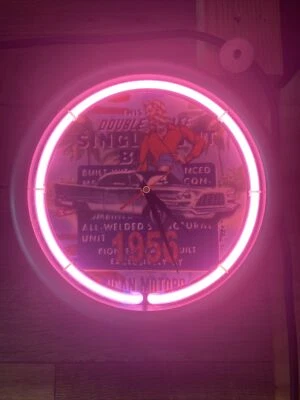 Reloj de pared de neón Sterling & Noble - Gráfico automático 1956 - Neón rosa - 11 pulgadas - Funciona muy bien Foto 1 de 4