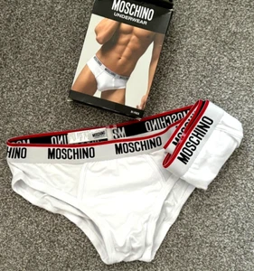 New in Box - MOSCHINO - White Cotton Stretch Briefs 2 Pack Underwear - Size XL - Picture 1 of 9