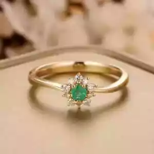 Yellow Gold Plated 2.00Ct Round Cut Natural Emerald Halo Engagement Ring 14K - Picture 1 of 10