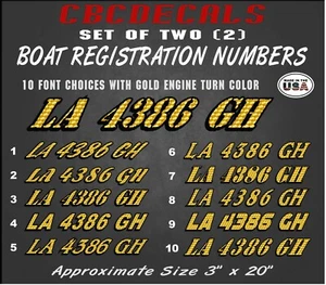Cbcdecls- "Engine Turn" Gold PrintedBoat Registration Numbers Set of two 3 x 20	 - Bild 1 von 8