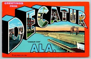 Decatur Alabama ~ Großbrief Leinen Postkarte ~ Brücken ~ Wheeler Dam ~ 1960er - Bild 1 von 2