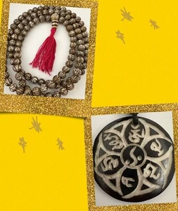 2xTibet Om Mani Mantra Necklaces:1xCarve Buddhist Beads/1xRound Om Pendant - Bild 1 von 21