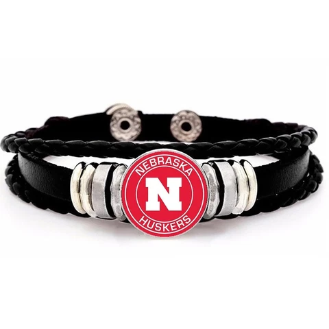 University Nebraska Cornhuskers Mens Womens Black Leather Bracelet w GiftPkg D14 Cover