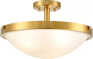 Modern Brass Semi Flush Mount Ceiling Light White Glass Shade Ceiling Light - Picture 1 of 6