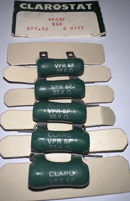 Clarostat  25K Ohm 8 Watt 5% Wirewound Power Resistors VPR  5F 25K New 5 Pack - Image 1 of 4