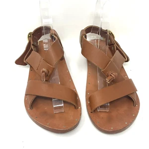BEEK Sandals Strappy Ankle Strap Boho Size 8 US Chestnut Brown Leather Hand Made - Picture 1 of 9