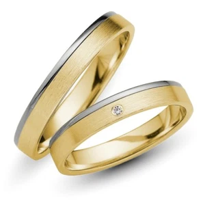 Trauringe 333er Gelb-/Weissgold Brillant 0,01 ct. Eheringe inkl. Gravur + Etui - Bild 1 von 4