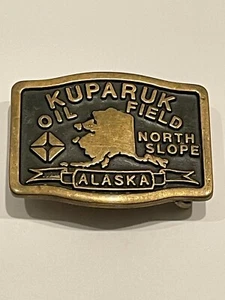 KUPARUK OIL FIELD NORTH SLOPE ALASKA ANACORTES Solid Brass Belt Buckle 1982 - Picture 1 of 5