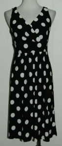 Chaps Stretch Black White Dotted Big Polka Dot V Neck Sleeveless Dress Small - Picture 1 of 3
