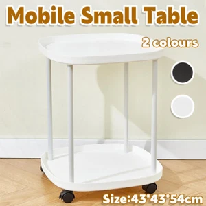 Mobile Side Table 2 Tier Coffee Table with Storage Shelf for Living Room Bedroom - Picture 1 of 16