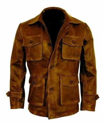 Men's Vintage Distress Real Lambskin Leather Jacket Brown Biker Motorcycle Coat - Image 1 of 4