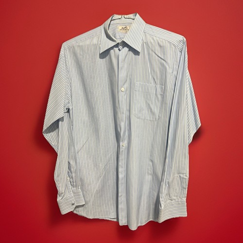 HERMÈS Camicia elegante formale con bottoni Hermes Paris blu chiaro e bianco Uomo taglia 41 16