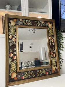 Grande specchio vintage dipinto floreale legno dorato frutta vittoriana cottage atmosfera - Foto 1 di 7