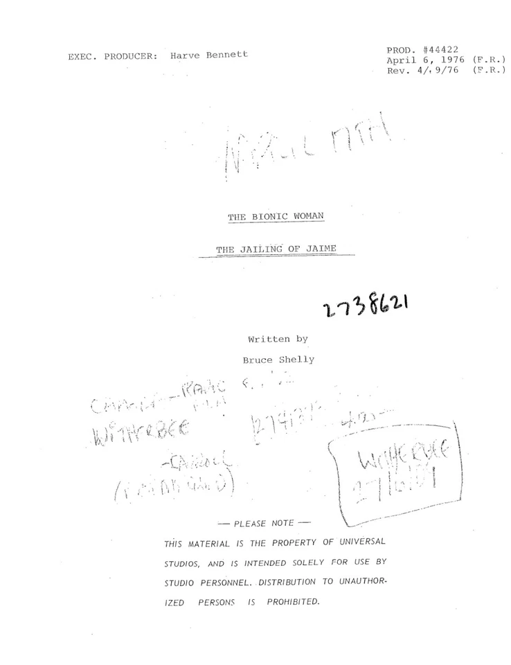 Classic Script THE BIONIC WOMAN The Jailing of Jaime Richard Anderson Notes copy - Image 1 of 1