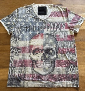 Philipp Plein Multi Skull Graphic Tee 100% Cotton V-Neck Pullover T-Shirt Size L - Picture 1 of 10