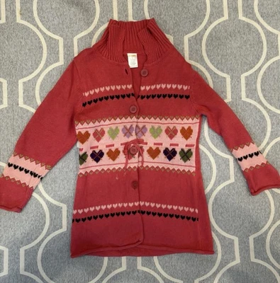 Niñas Gymboree Feo Navidad Suéter Largo Talla 6 Usado en Excelente Condición Rojo Rosa Corazones Foto 1 de 3