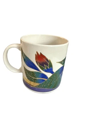Taza de café Laurel Burch, hibisco salvaje,. Floral con detalles dorados, lavado a mano Foto 1 de 4